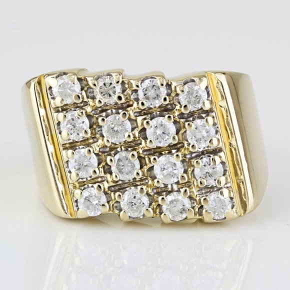 14K Yellow Gold Vintage 16 Diamond Anniversary / Cocktail Ring